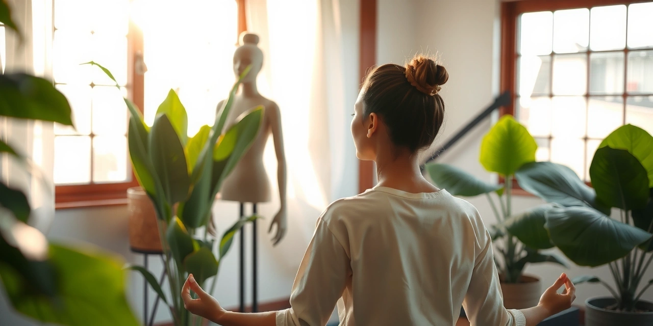 A person meditating peacefully in a sunlit studio, surrounded by lush plants, symbolizing growth, tranquility, and exclusive wellness benefits.