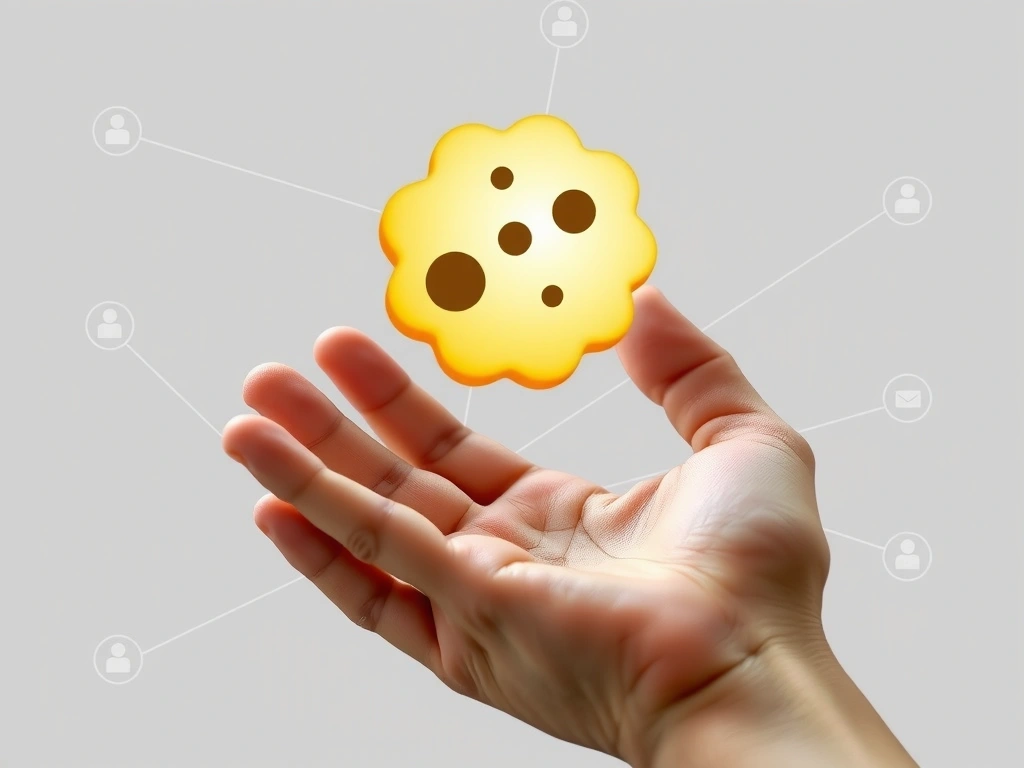 A hand holding a cookie, symbolizing digital cookies and privacy settings