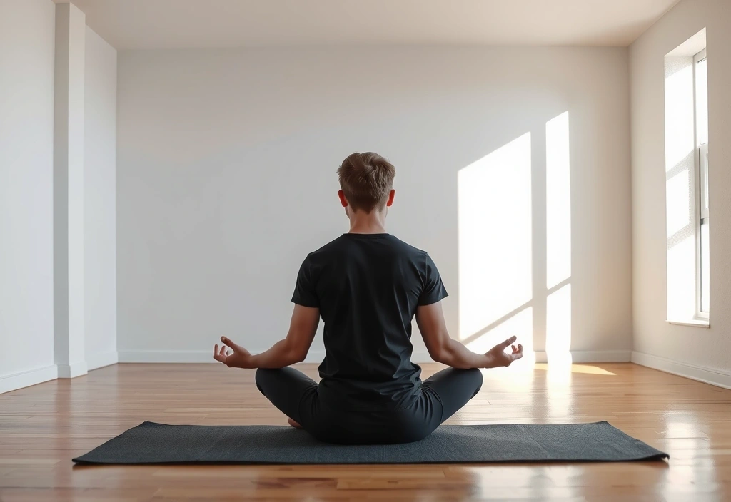 Person meditating peacefully in a yoga studio