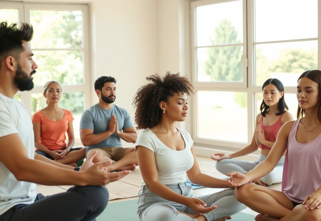 Group of people meditating in a peaceful studio